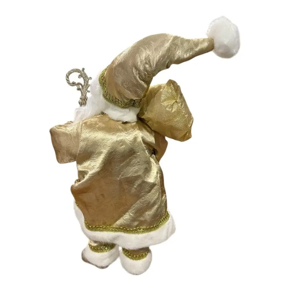 Christmas Santa Claus‎ Doll Gold White Staff Standing Tabletop Decor 19
